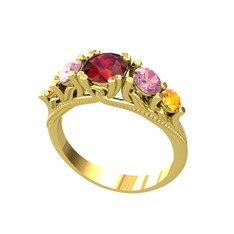 Garnet, pembe kuvars ve sitrin 18 ayar altın yüzük
