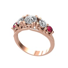 Beyaz zirkon, swarovski ve rodolit garnet 8 ayar rose altın yüzük