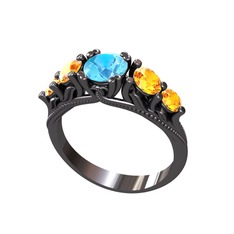 Eden 5 Taş Yüzük - Akuamarin ve sitrin 925 ayar siyah rodyum kaplama gümüş yüzük #gltyqg
