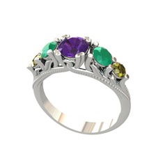 Eden 5 Taş Yüzük - Ametist, kök zümrüt ve peridot 8 ayar beyaz altın yüzük #gnhckx