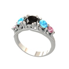 Eden 5 Taş Yüzük - Siyah zirkon, akuamarin ve pembe kuvars 14 ayar beyaz altın yüzük #gs6zhg