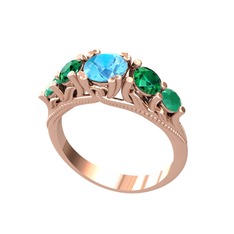 Eden 5 Taş Yüzük - Akuamarin, yeşil kuvars ve kök zümrüt 14 ayar rose altın yüzük #gsfn4l