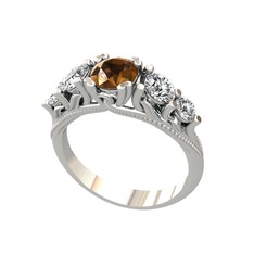 Eden 5 Taş Yüzük - Dumanlı kuvars ve swarovski 18 ayar beyaz altın yüzük #guwrpk