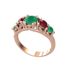 Eden 5 Taş Yüzük - Kök zümrüt ve kök yakut 18 ayar rose altın yüzük #gwnkyz