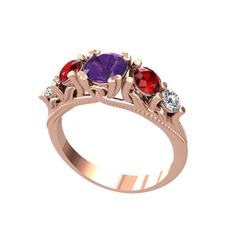 Eden 5 Taş Yüzük - Ametist, garnet ve beyaz zirkon 14 ayar rose altın yüzük #gygz1k