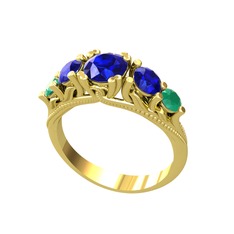 Lab safir ve kök zümrüt 925 ayar altın kaplama gümüş yüzük