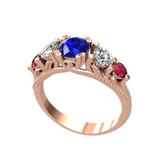 Eden 5 Taş Yüzük - Lab safir, swarovski ve rodolit garnet 925 ayar rose altın kaplama gümüş yüzük #hb02a7