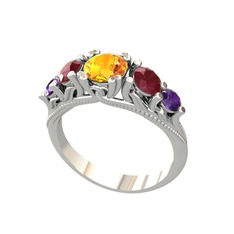 Eden 5 Taş Yüzük - Sitrin, kök yakut ve ametist 14 ayar beyaz altın yüzük #hczaph