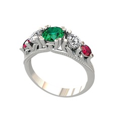 Eden 5 Taş Yüzük - Yeşil kuvars, swarovski ve rodolit garnet 8 ayar beyaz altın yüzük #hd1bbt