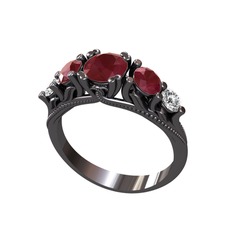 Eden 5 Taş Yüzük - Kök yakut ve beyaz zirkon 925 ayar siyah rodyum kaplama gümüş yüzük #hepgow