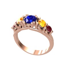 Eden 5 Taş Yüzük - Lab safir, sitrin ve kök yakut 925 ayar rose altın kaplama gümüş yüzük #hiqb14