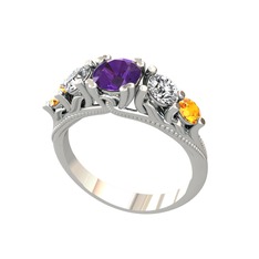 Ametist, swarovski ve sitrin 8 ayar beyaz altın yüzük