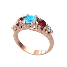 Akuamarin, kök yakut ve swarovski 8 ayar rose altın yüzük