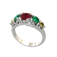 Kök yakut, yeşil kuvars ve peridot 925 ayar gümüş yüzük