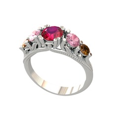 Eden 5 Taş Yüzük - Rodolit garnet, pembe kuvars ve dumanlı kuvars 18 ayar beyaz altın yüzük #hwuamy