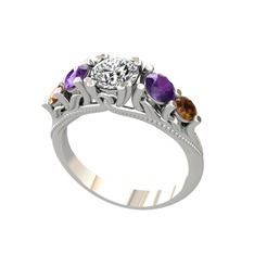 Eden 5 Taş Yüzük - Swarovski, ametist ve dumanlı kuvars 14 ayar beyaz altın yüzük #hy3k0l