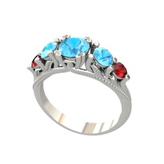 Akuamarin ve garnet 18 ayar beyaz altın yüzük