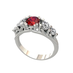 Eden 5 Taş Yüzük - Garnet, beyaz zirkon ve pırlanta 18 ayar beyaz altın yüzük (0.36 karat) #i26vrl