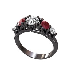 Eden 5 Taş Yüzük - Pırlanta ve kök yakut 925 ayar siyah rodyum kaplama gümüş yüzük (1.28 karat) #i51zi1