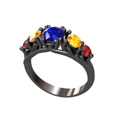 Eden 5 Taş Yüzük - Lab safir, sitrin ve garnet 925 ayar siyah rodyum kaplama gümüş yüzük #i78rgg