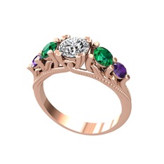Beyaz zirkon, yeşil kuvars ve ametist 14 ayar rose altın yüzük