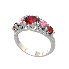 Garnet ve pembe kuvars 8 ayar beyaz altın yüzük