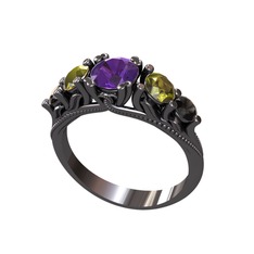 Eden 5 Taş Yüzük - Ametist, peridot ve siyah zirkon 925 ayar siyah rodyum kaplama gümüş yüzük #imrdjq