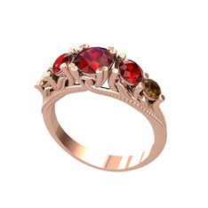 Garnet ve dumanlı kuvars 8 ayar rose altın yüzük