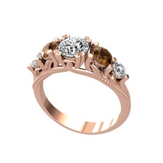 Eden 5 Taş Yüzük - Swarovski, dumanlı kuvars ve beyaz zirkon 8 ayar rose altın yüzük #is62ol