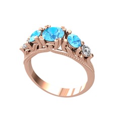 Eden 5 Taş Yüzük - Akuamarin ve swarovski 18 ayar rose altın yüzük #isrbh5