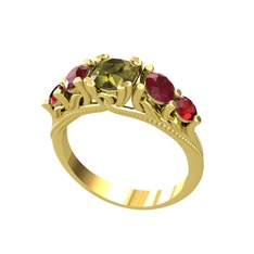 Eden 5 Taş Yüzük - Peridot, kök yakut ve garnet 8 ayar altın yüzük #iv8kch