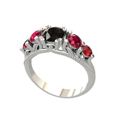 Eden 5 Taş Yüzük - Siyah zirkon, rodolit garnet ve garnet 8 ayar beyaz altın yüzük #iw5lop