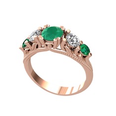 Eden 5 Taş Yüzük - Kök zümrüt, swarovski ve yeşil kuvars 8 ayar rose altın yüzük #izssgj