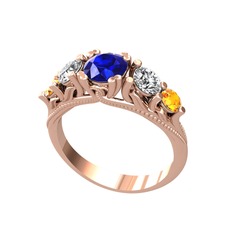 Eden 5 Taş Yüzük - Lab safir, swarovski ve sitrin 18 ayar rose altın yüzük #j4bsvy