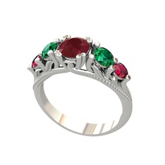 Eden 5 Taş Yüzük - Kök yakut, yeşil kuvars ve rodolit garnet 925 ayar gümüş yüzük #j6du3o