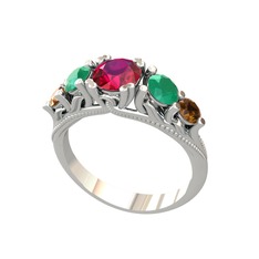Eden 5 Taş Yüzük - Rodolit garnet, kök zümrüt ve dumanlı kuvars 18 ayar beyaz altın yüzük #j772fo