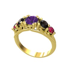 Ametist, siyah zirkon ve rodolit garnet 18 ayar altın yüzük