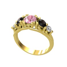 Eden 5 Taş Yüzük - Pembe kuvars, siyah zirkon ve pırlanta 14 ayar altın yüzük (0.36 karat) #jierbj