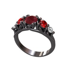 Eden 5 Taş Yüzük - Kök yakut, garnet ve pırlanta 925 ayar siyah rodyum kaplama gümüş yüzük (0.36 karat) #jrf38p