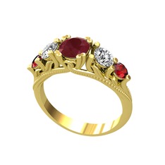 Eden 5 Taş Yüzük - Kök yakut, beyaz zirkon ve garnet 925 ayar altın kaplama gümüş yüzük #jute93