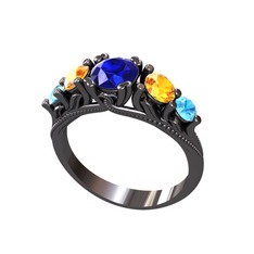 Eden 5 Taş Yüzük - Lab safir, sitrin ve akuamarin 925 ayar siyah rodyum kaplama gümüş yüzük #k11b8r