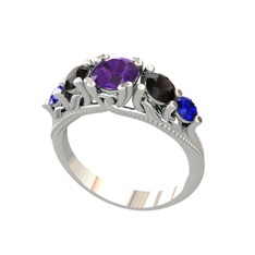 Eden 5 Taş Yüzük - Ametist, siyah zirkon ve lab safir 925 ayar gümüş yüzük #k4avvu