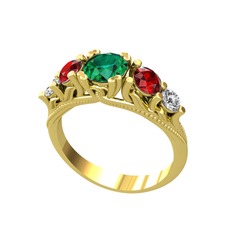 Eden 5 Taş Yüzük - Yeşil kuvars, garnet ve swarovski 18 ayar altın yüzük #k4ir50