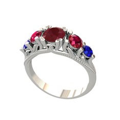 Eden 5 Taş Yüzük - Kök yakut, rodolit garnet ve lab safir 18 ayar beyaz altın yüzük #k4ne53