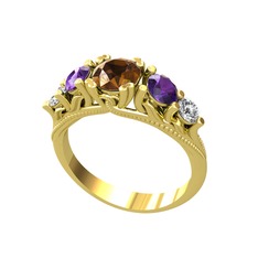 Eden 5 Taş Yüzük - Dumanlı kuvars, ametist ve swarovski 18 ayar altın yüzük #k62yid