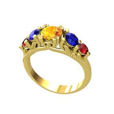 Eden 5 Taş Yüzük - Sitrin, lab safir ve garnet 18 ayar altın yüzük #k8j7nl