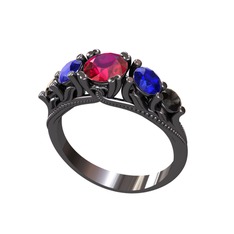 Eden 5 Taş Yüzük - Rodolit garnet, lab safir ve siyah zirkon 925 ayar siyah rodyum kaplama gümüş yüzük #k8ycmx