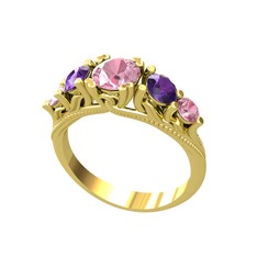 Eden 5 Taş Yüzük - Pembe kuvars ve ametist 925 ayar altın kaplama gümüş yüzük #ka366p