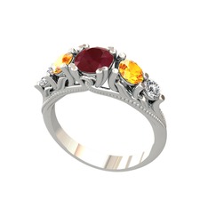 Eden 5 Taş Yüzük - Kök yakut, sitrin ve pırlanta 18 ayar beyaz altın yüzük (0.36 karat) #kb5t0