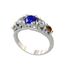 Eden 5 Taş Yüzük - Lab safir, swarovski ve dumanlı kuvars 14 ayar beyaz altın yüzük #kgmjaa